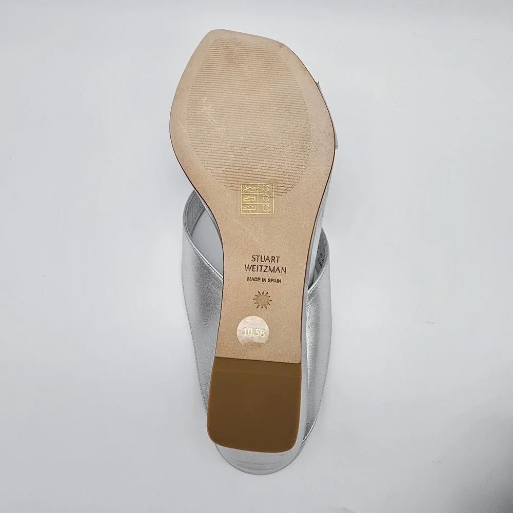 Stuart Weitzman Womens Miami 50 Wedge Slide‎ Sandals Metallic Silver 10.5B New - Picture 4 of 5